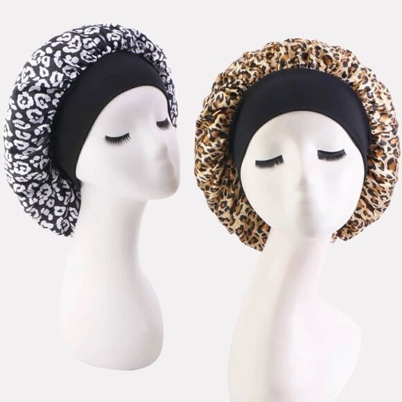 2Pc Leopard Print Hair Bonnet - Picture 1 of 4